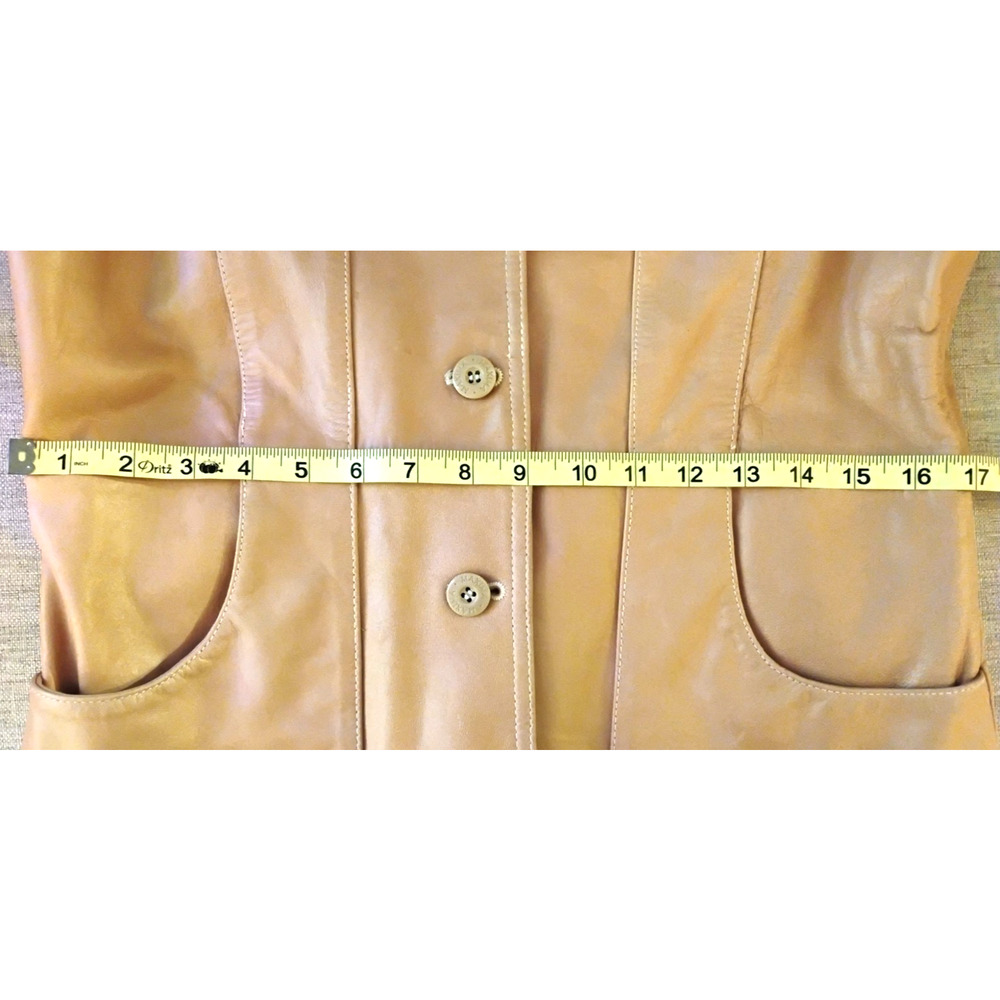 Womens Medium Wilsons Maxima Tan Cognac Leather Jacket Button Front Classic - Picture 14 of 16